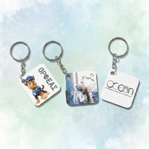 Προσωποποιημένο Μεταλλικό Μπρελόκ Τετράγωνο – Εκτύπωση Sublimation για Φωτογραφία, Λογότυπο & Όνομα