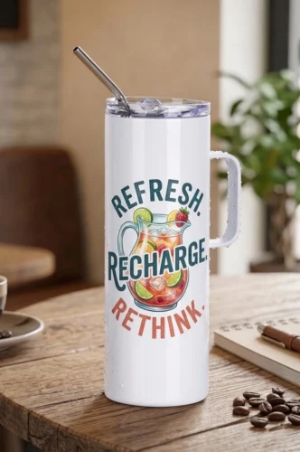 Ποτήρι Θερμός 600ml με Χερούλι & Καλαμάκι